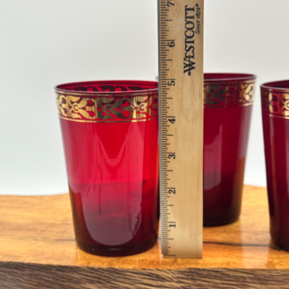 Ruby Red Tumblers Gold Gilded Trim Italian (?) Set of 3 - Picture 2 of 4